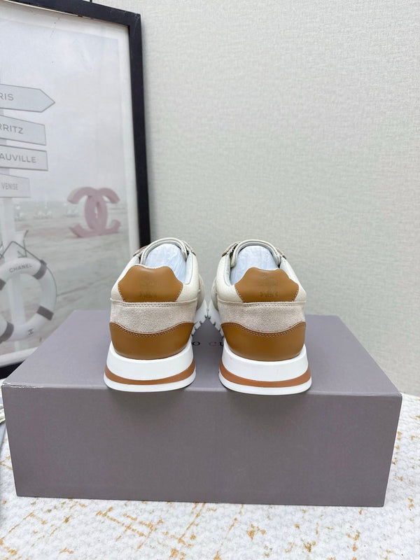 Brunello Panelled Sneakers Beige Taupe Grain Leather Suede 625367