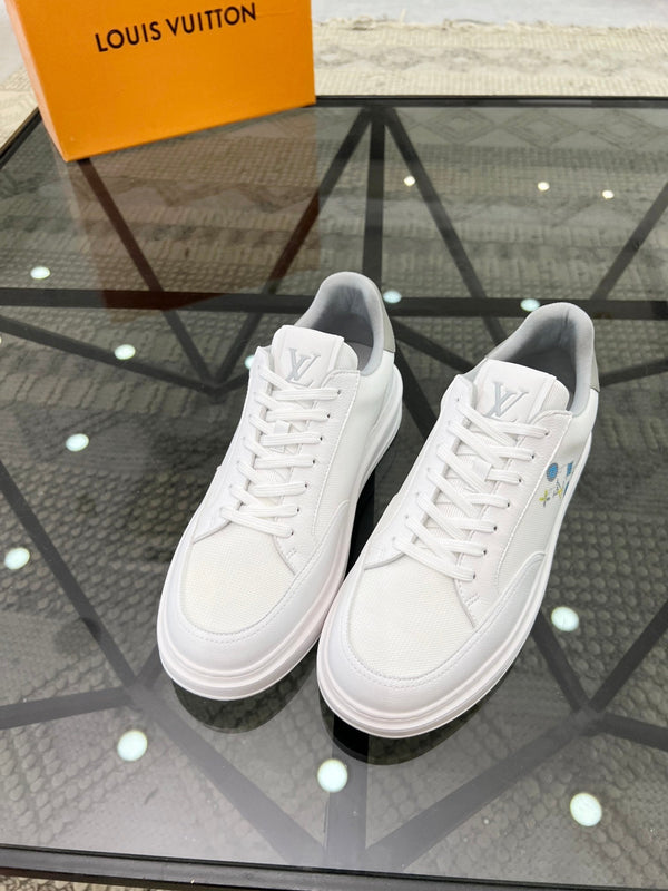 BEVERLY HILLS TRAINERS WHITE MIX GREY CALFSKIN AND MESH FABRIC