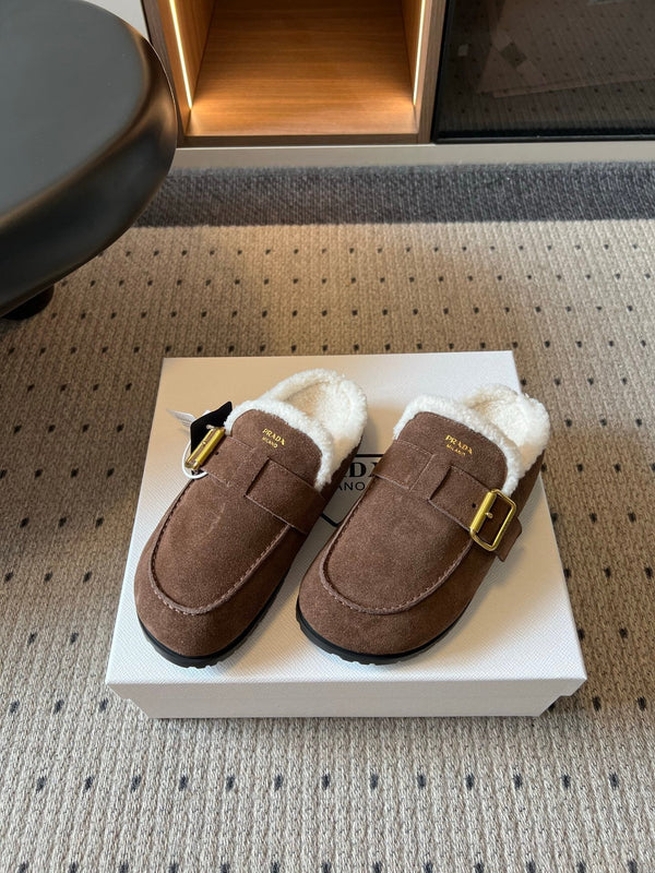 Prad 26s Clogs Coffee Suede Shearling 971696