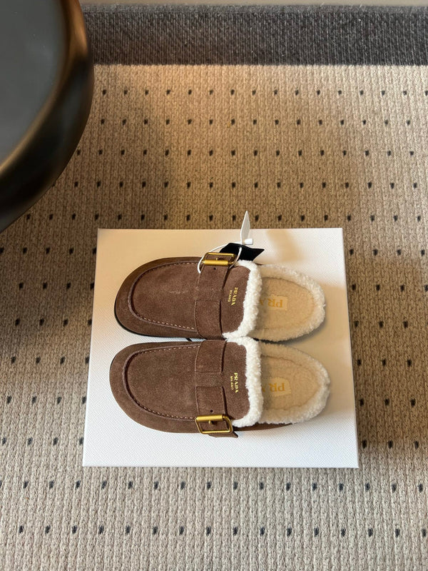 Prad 26s Clogs Coffee Suede Shearling 971696