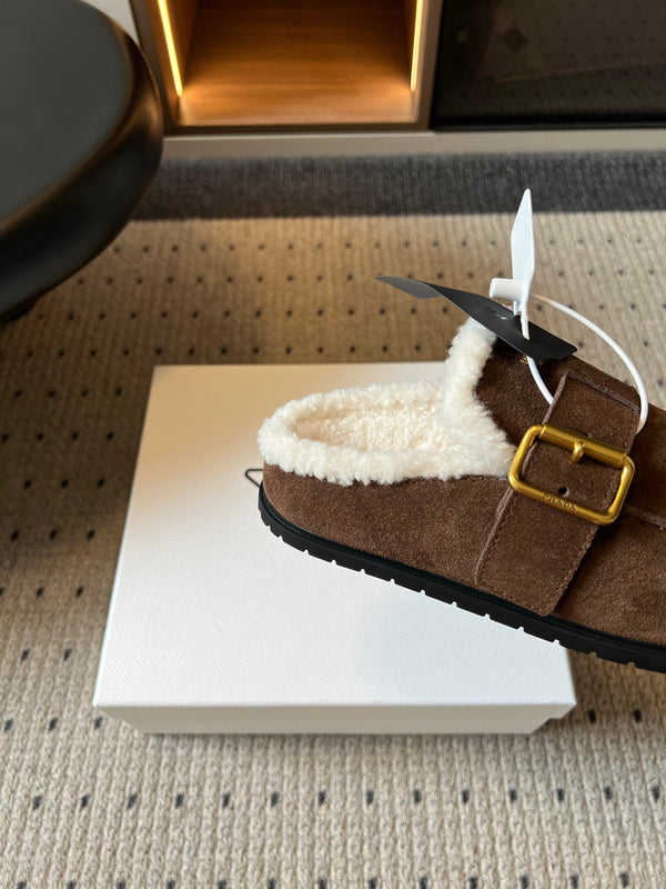 Prad 26s Clogs Coffee Suede Shearling 971696