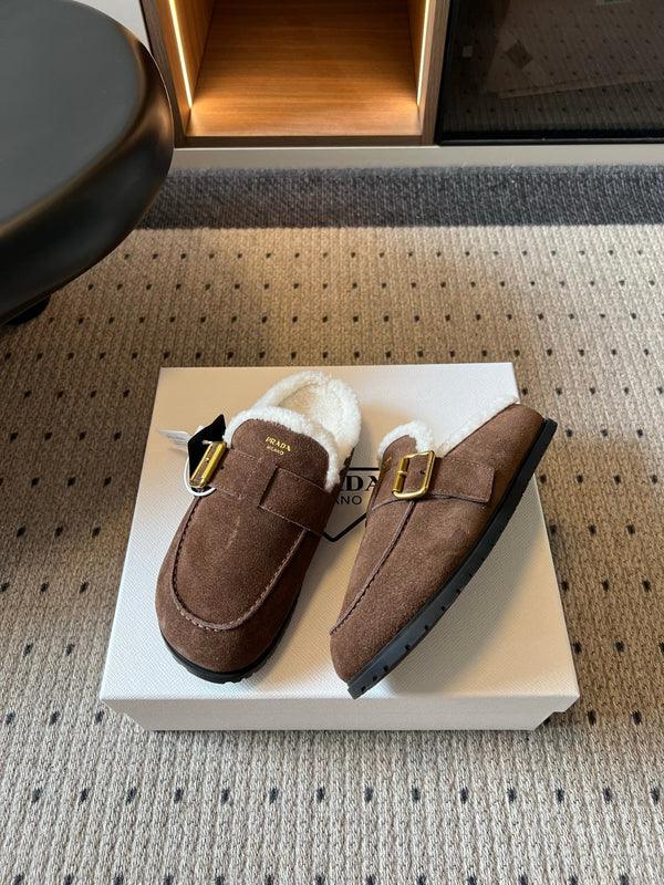 Prad 26s Clogs Coffee Suede Shearling 971696