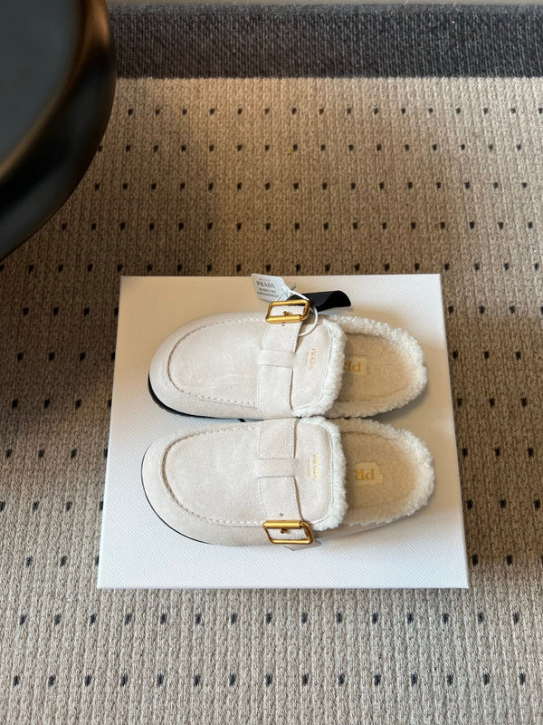 Prad 26s Clogs Ivory White Suede Shearling 971697
