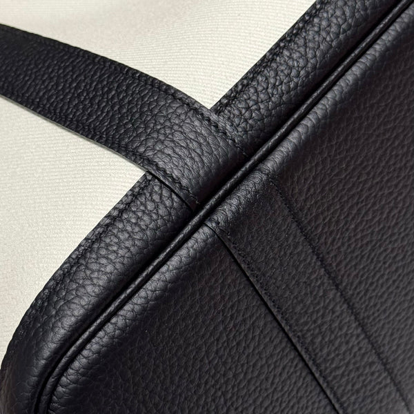 HM Garden Party 30cm Bag Black Togo White Canvas