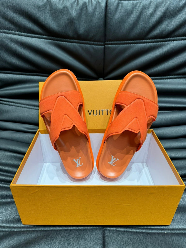 LV OASIS MULE IN CARROT ORANGE SUEDE CALFSKIN