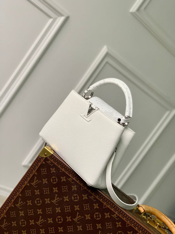 CAPUCINES BB 27 WHITE TAURILLON TURQUOISE SILVER HARDWARE