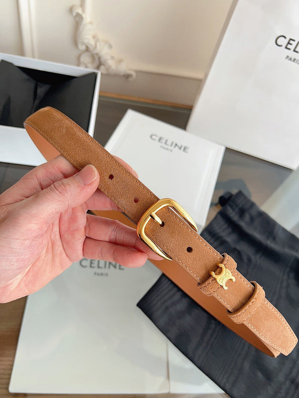 CL Gold 25mm Triomphe Metal Ring Tan Suede 616257