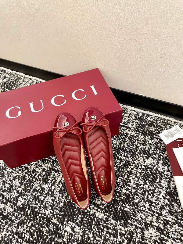 GG 2025 Marmont Ballet Flat Red Patent Leather and Sheepskin 555147