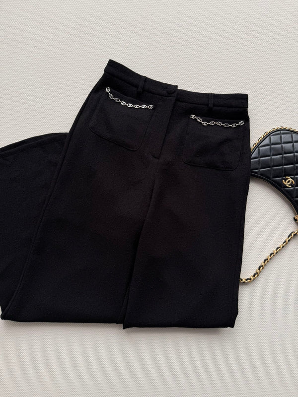 CC 26s Flared Trousers Black Wool Viscose 338888