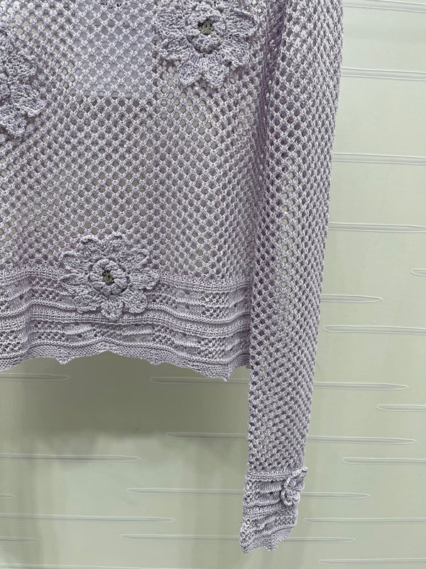 CC 26s Hollow-Out Crochet Knit Long-Sleeved Top Wool 406546
