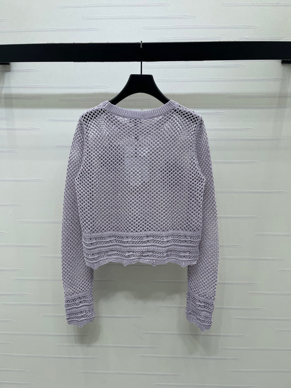 CC 26s Hollow-Out Crochet Knit Long-Sleeved Top Wool 406546