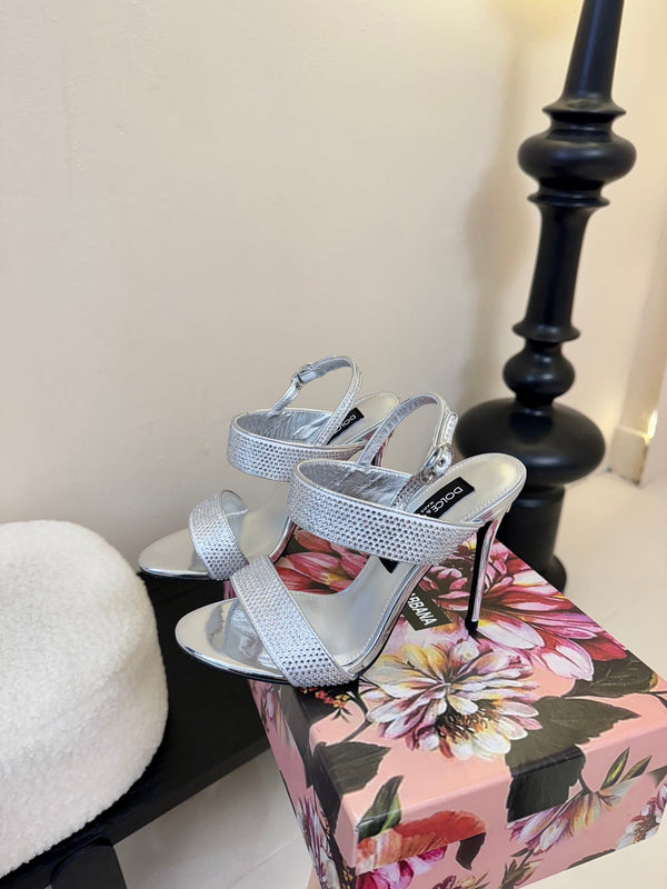 DC Satin Sandals Sliver Sheepskin & Fusible Rhinestones 313666