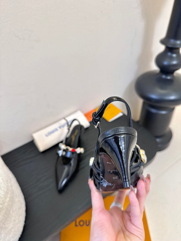 LV Vibe Slingback 6cm Black Patent Leather 580333