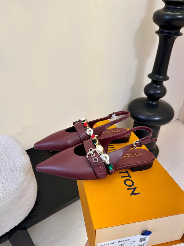 LV Vibe Slingback Flat Dark Burgundy Cowhide 580334
