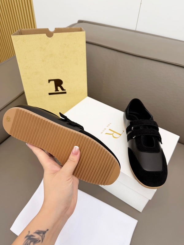 The Row Adjustable Strap Sneakers Black Suede 832655