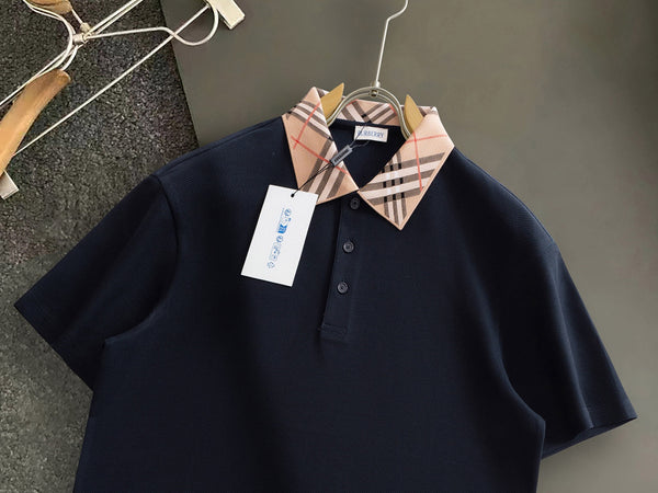 Burberry Men Check Colla Polo Shirt Black Cotton