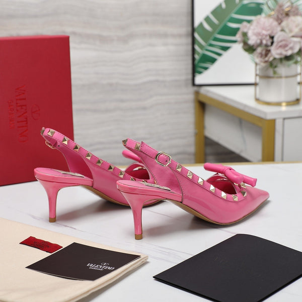 VL Rockstud Bow Slingback Fusca Pink Patent Leather Pump 60mm