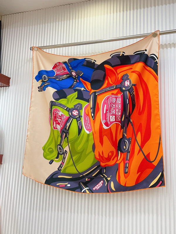 Horse Reality Scarf 90 CM In Colorful Silk Twill 279120