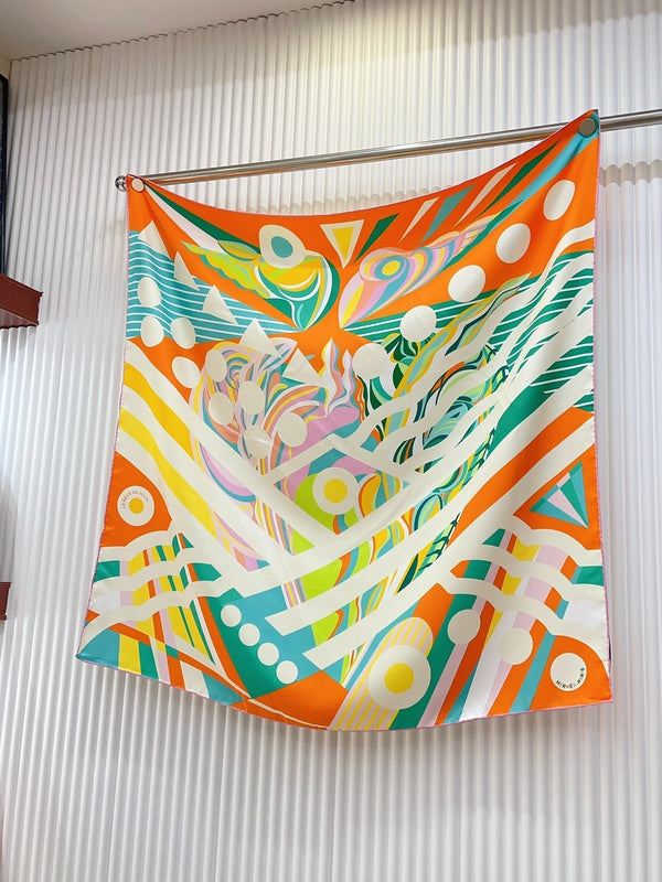 Le Reve De Julia Scarf 90 CM In Orange Colorful Silk Twill 198577