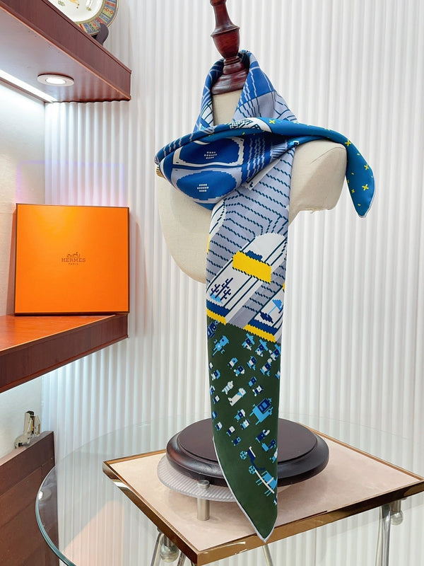 Faubourg Party Scarf 90 CM In Blue Colorful Silk Twill 198582