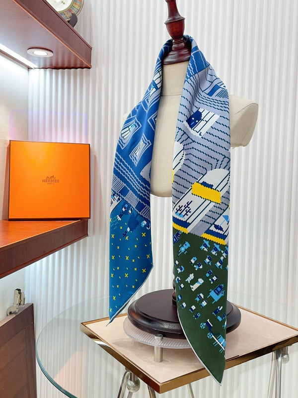 Faubourg Party Scarf 90 CM In Blue Colorful Silk Twill 198582