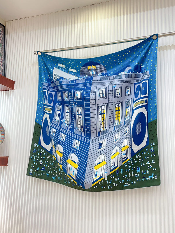 Faubourg Party Scarf 90 CM In Blue Colorful Silk Twill 198582