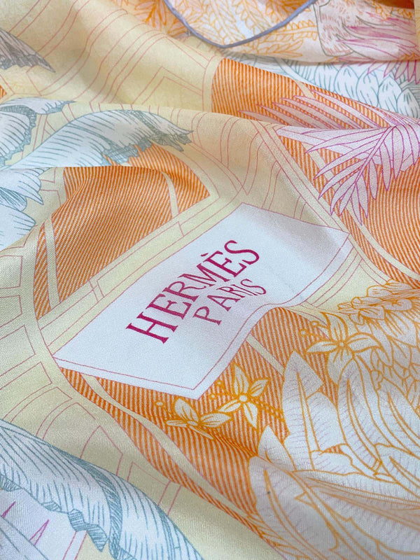 Faubourg Tropical Detail scarf 110 CM In Beige Colorful Silk 208584