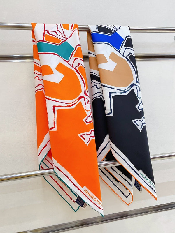 Choregraphie Equestre Scarf 90 CM In Black Colorful Silk Twill 228978