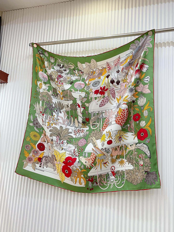 Precious Paradise Scarf 90 CM In Green Colorful Silk Twill 294486