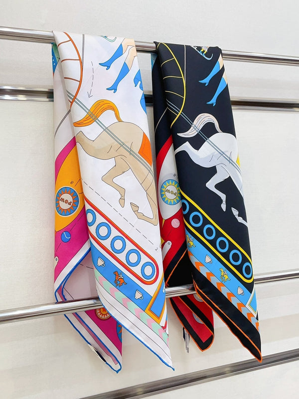 Tea For Two Scarf 90 CM In White Colorful Silk Twill 296691