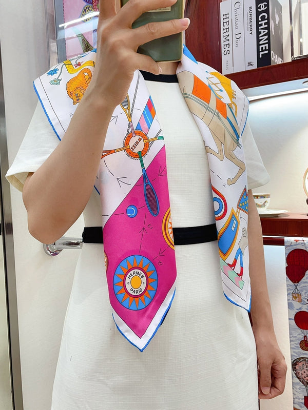 Tea For Two Scarf 90 CM In White Colorful Silk Twill 296691