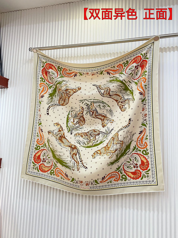Guepards Bandana Double Face Scarf 90 CM In Colorful Silk 301849