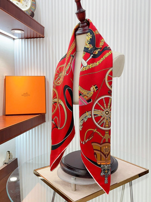 Stately Wheels Scarf 90 CM Red Colorful Silk Twill 312876