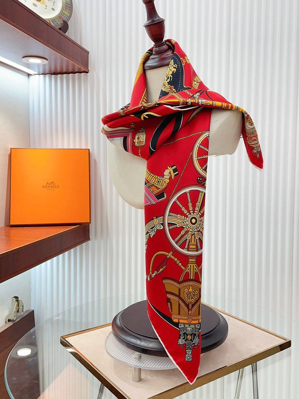 Stately Wheels Scarf 90 CM Red Colorful Silk Twill 312876
