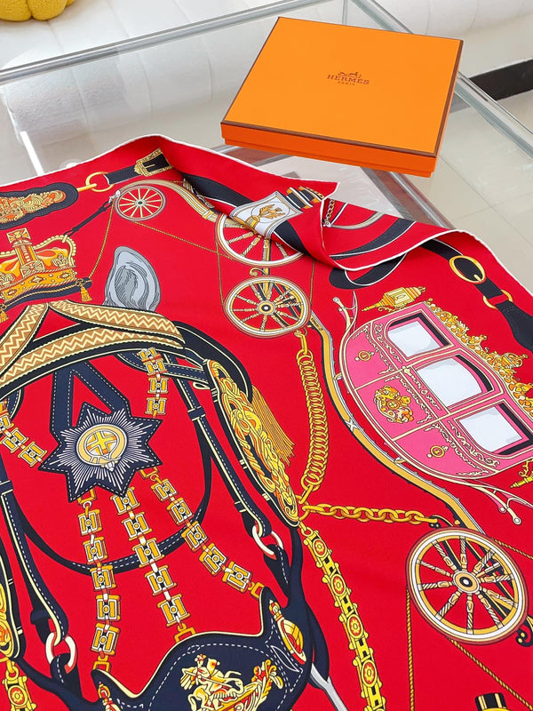 Stately Wheels Scarf 90 CM Red Colorful Silk Twill 312876