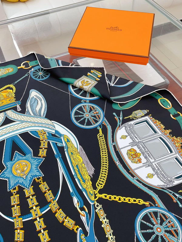 Stately Wheels Scarf 90 CM Black Colorful Silk Twill 312877