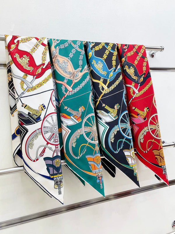 Stately Wheels Scarf 90 CM Black Colorful Silk Twill 312877