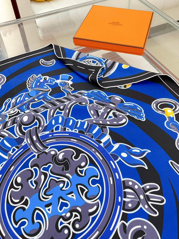Candy Libris Scarf 90 CM In Dark Blue Colorful Silk Twill 319212