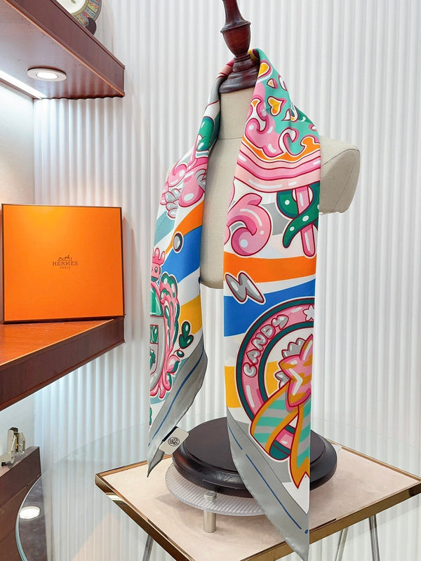 Candy Libris Scarf 90 CM In Pink Colorful Silk Twill 319213