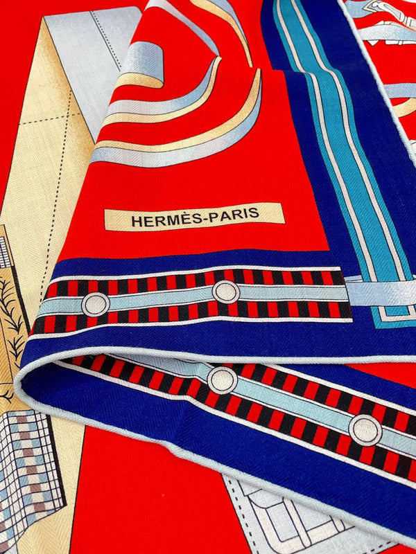 Lettres Equestres Shawl 140 CM Red Colorful Cashmere And Silk 398260
