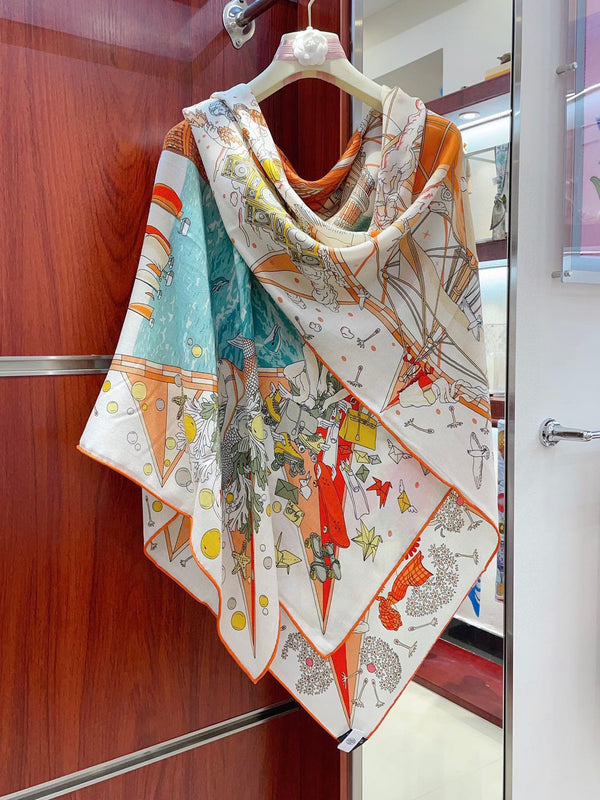 Flagship Scarf 135 CM White Colorful Cashmere And Silk 402079