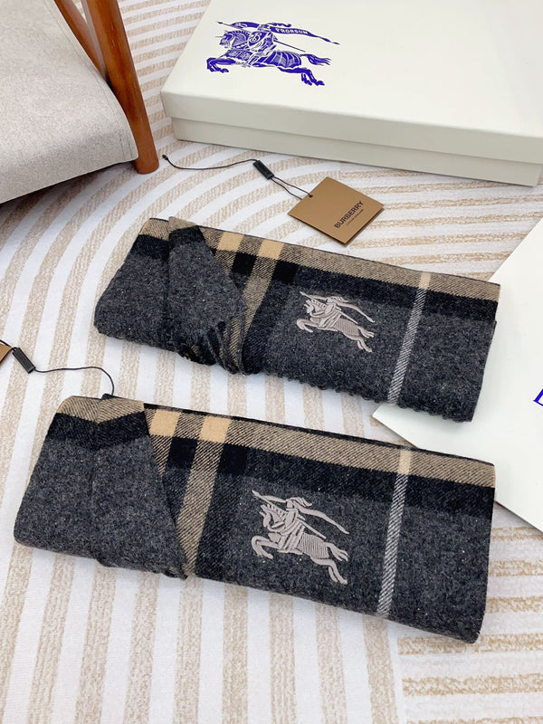 CLASSIC WOOL CHECK SCARF 180 CM DARK GRAY MIX CAMEL BROWN 402098