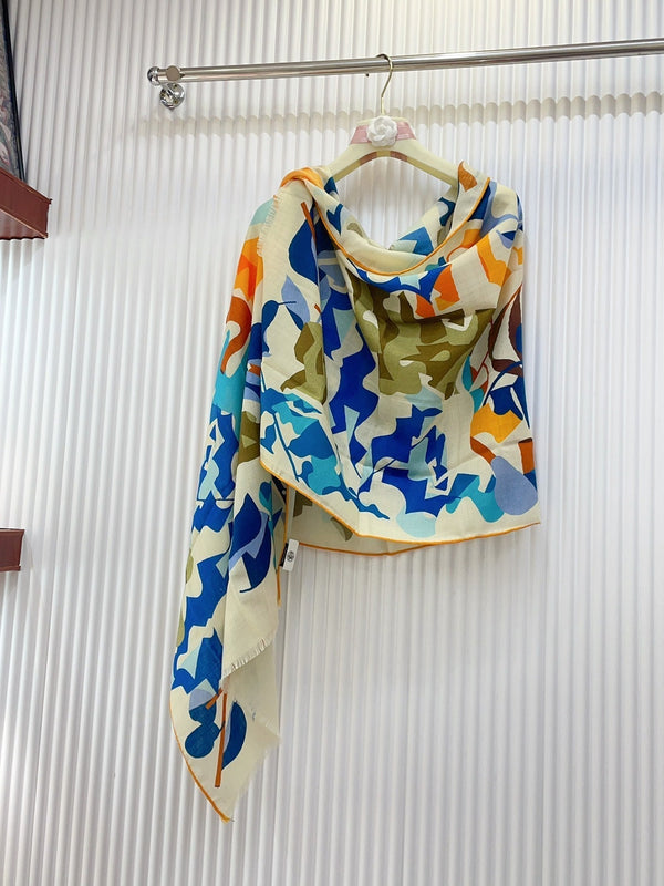 Scarf 180 CM White Colorful Mashmere And Silk 403887