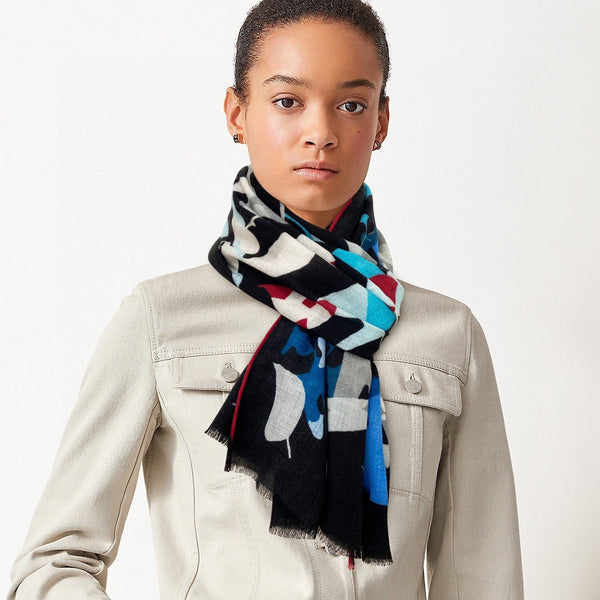 Scarf 180 CM Black Colorful Mashmere And Silk 403888