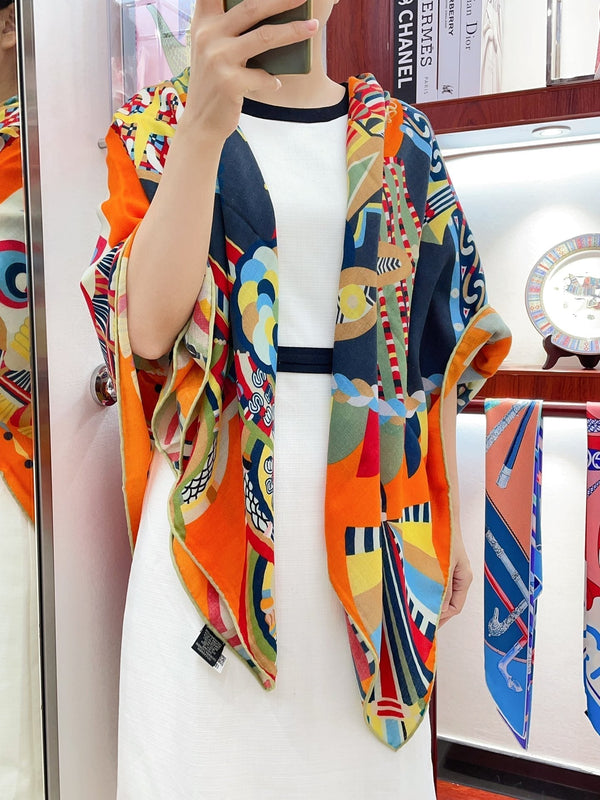 Haute Parure Scarf 135 CM Orange Colorful Cashmere And Silk 405068