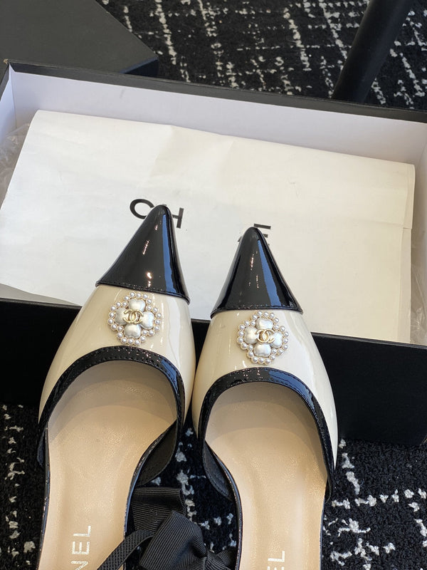 slingbacks 45 beige black patent calfskin