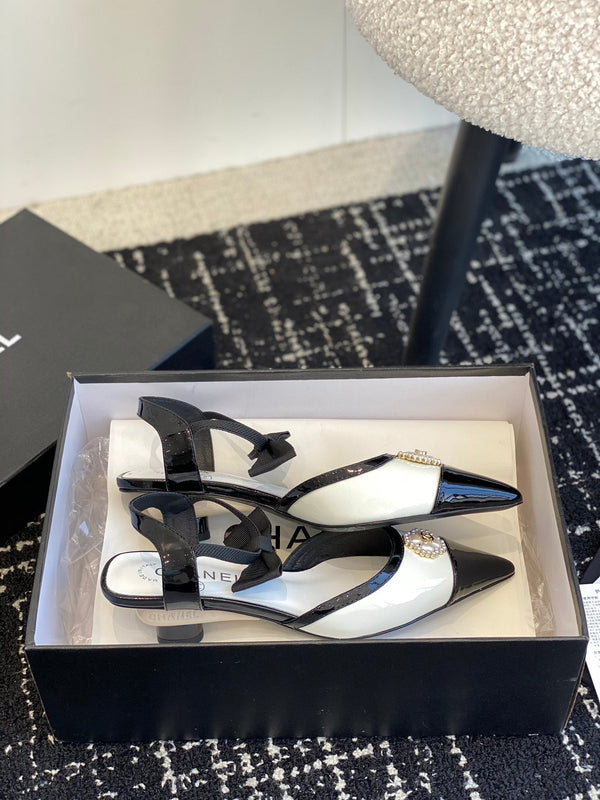 slingbacks 45 white black patent calfskin