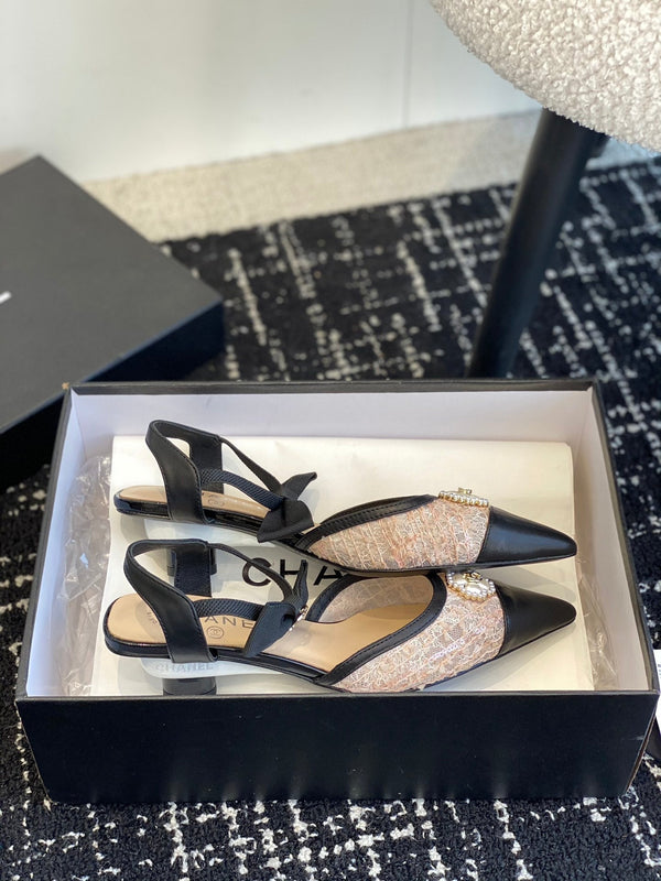 slingbacks 45 beige black tweed lambskin