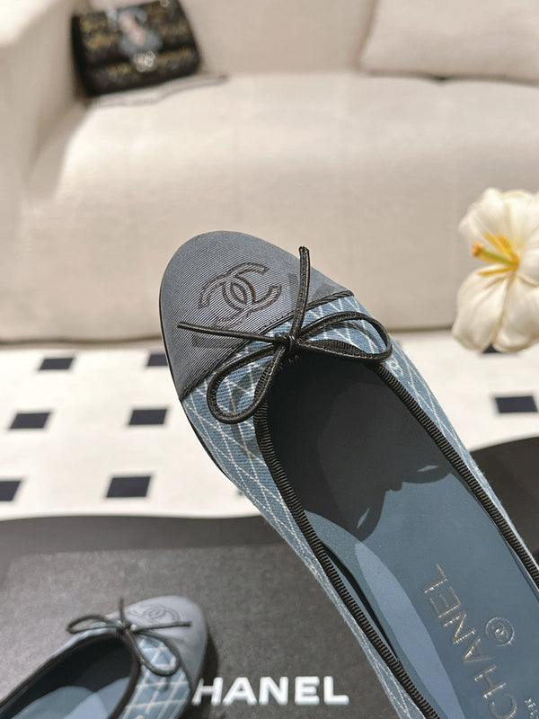 cc 25c ballet flat cross line pattern blue denim 237479