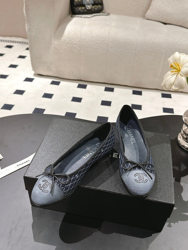 cc 25c ballet flat cross line pattern dark blue denim 237480